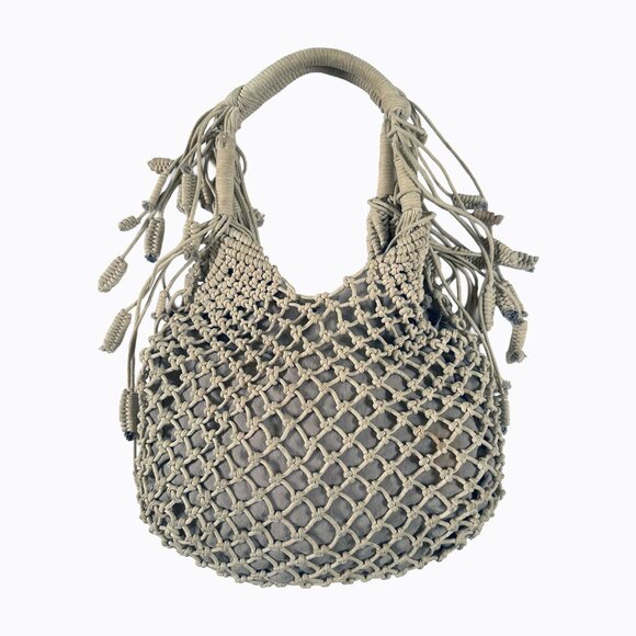Monserat De Lucca Hobo Rope Bag Crochet Macramé Knotted Braided Tassel Boho Chic - Picture 1 of 11